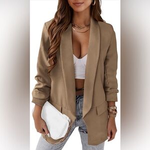 ✨ KIRUNDO Khaki Open Front Blazer – Chic Neutral Staple ✨